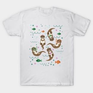 Kawaii Otters Playfully Swimming T-Shirt